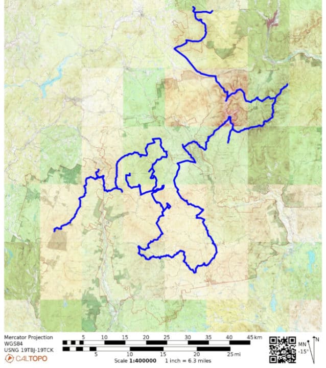 A White Mountains Direttissima Route requires close to 240 miles of hiking with 75,000 feet of elevation gain