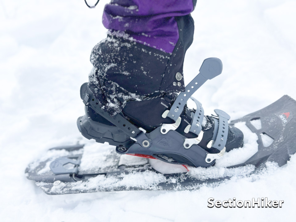 The Salomon Quest Winter Boot has heel ridges that prevent snowshoe straps from sliding off.