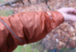 Water beading on rain jacket